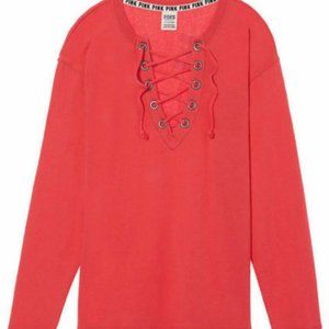 Victoria Secret Pink Lace Up Sweater Crew Small